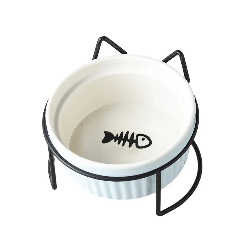 Ceramic Elevated Pet Bowl For Dogs And Cats With Bracket