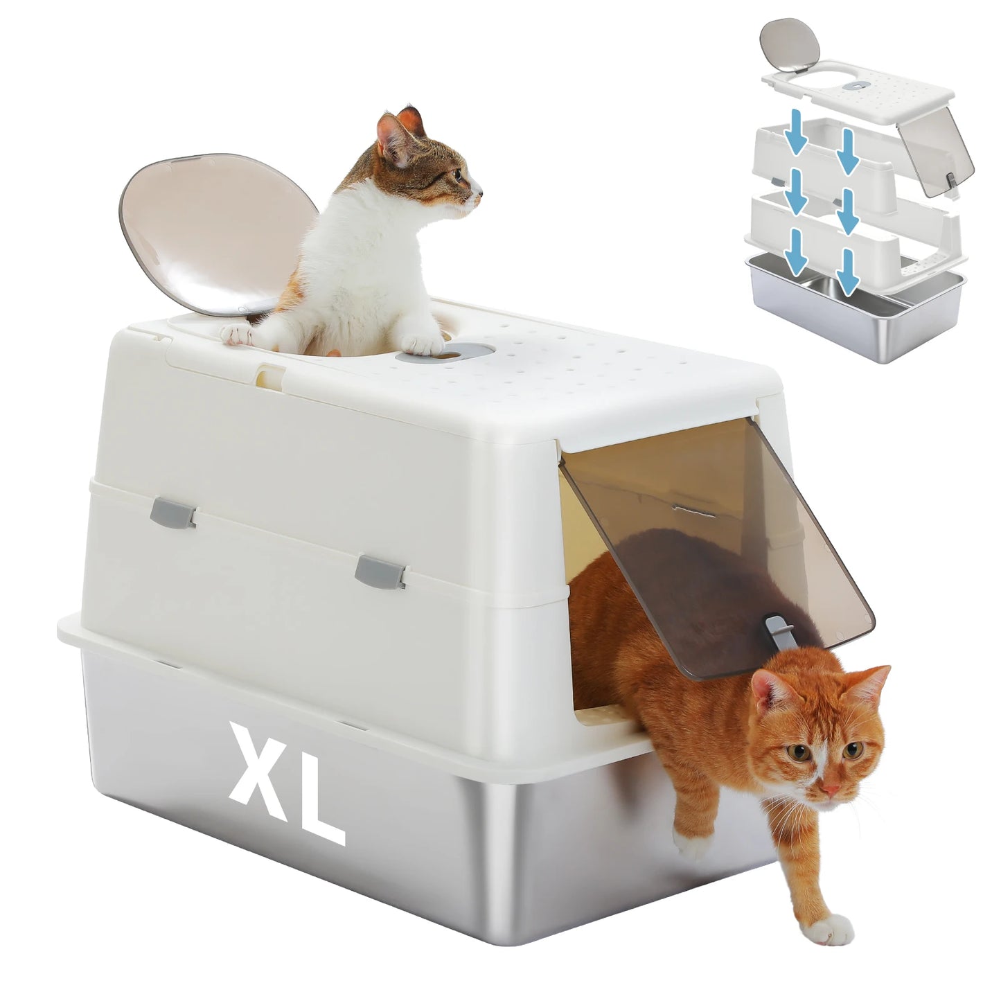 Stainless Steel Cat Litter Box With Scoop Dual Entry
