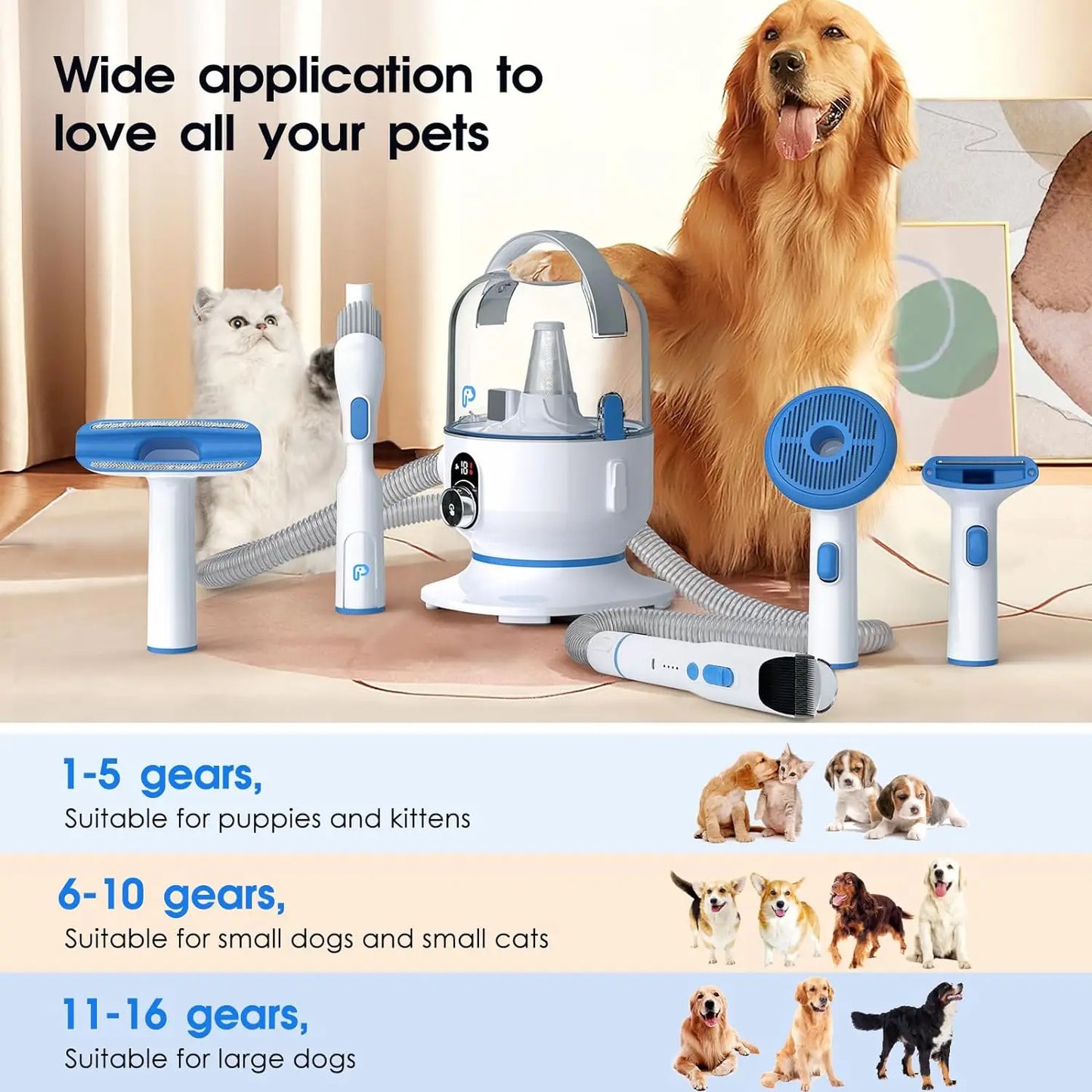 HiMISS Dog Grooming Vacuum Kit 99 Percent Hair Five Tools