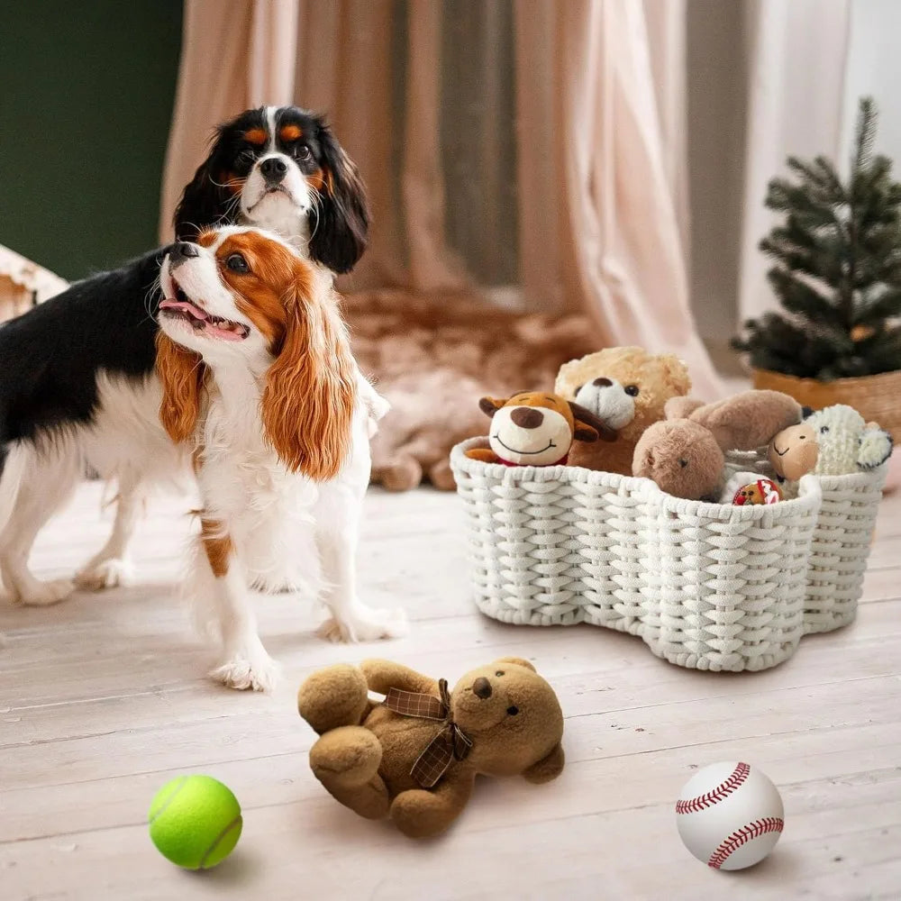 Two Pack Bone Shaped Dog Toy Baskets Handmade Cotton Rope Organizer