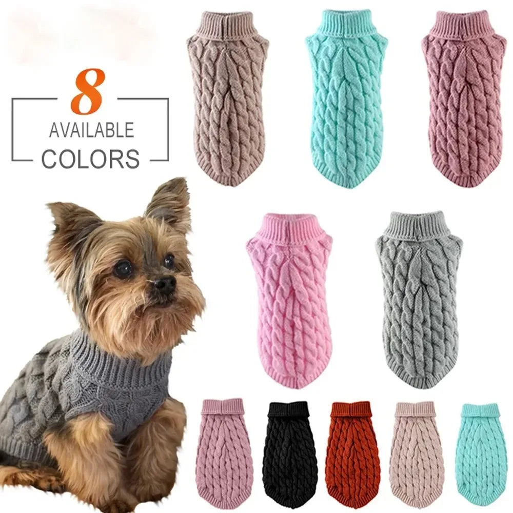 NONECN Winter Warm Dog Sweater Turtleneck Open Front Pullover