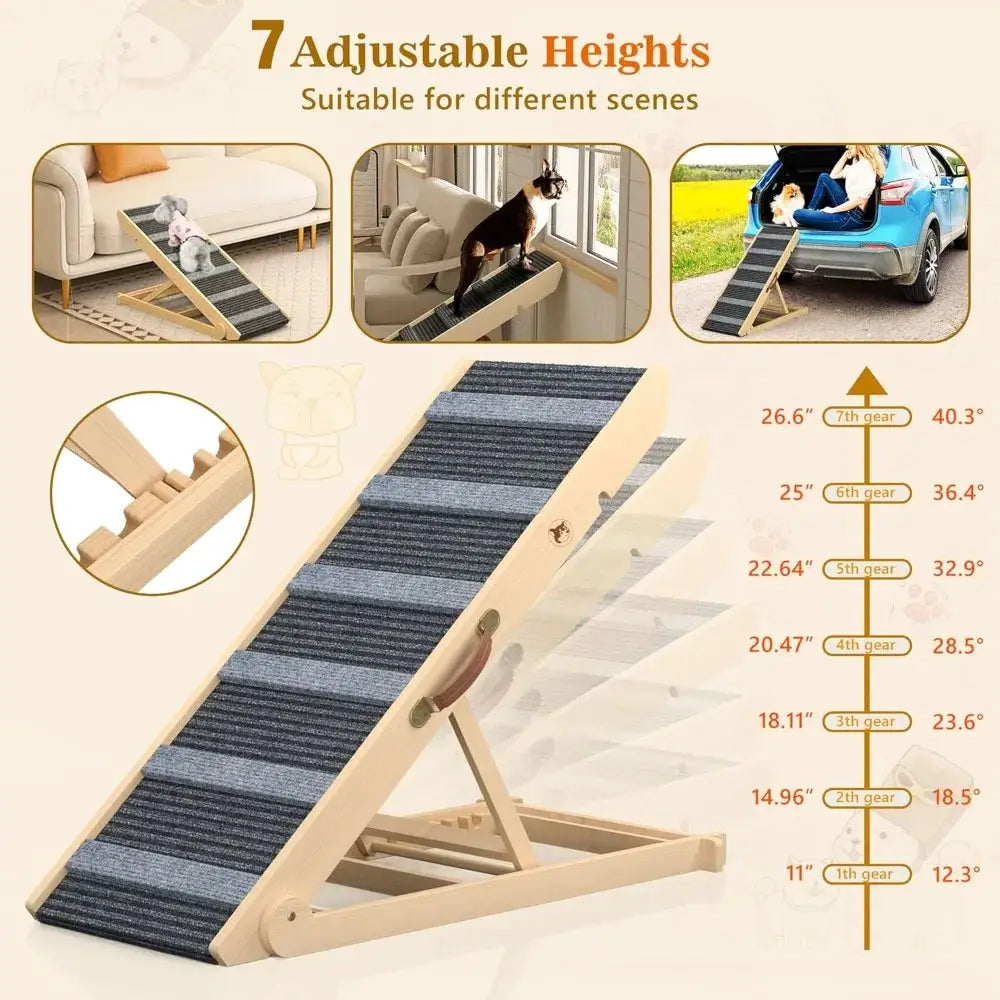 Portable Dog Ramp With 7 Adjustable Heights Non Slip Traction by Furtastic Pet Essentials