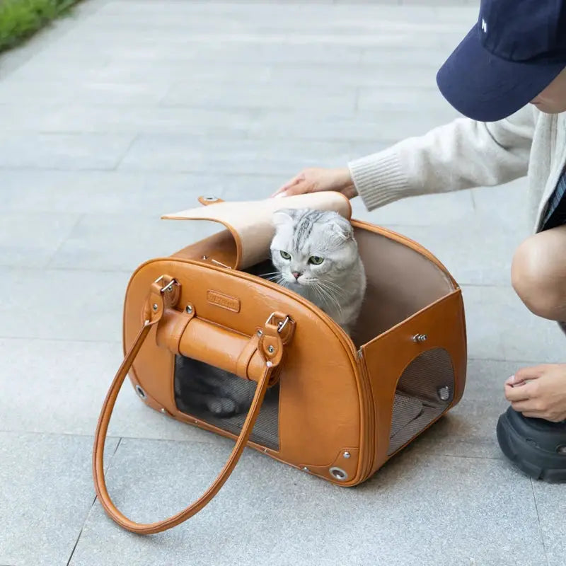 Waterproof PU Leather Pet Bag Carrier Sling For Cats Dogs by Furtastic Pet Essentials