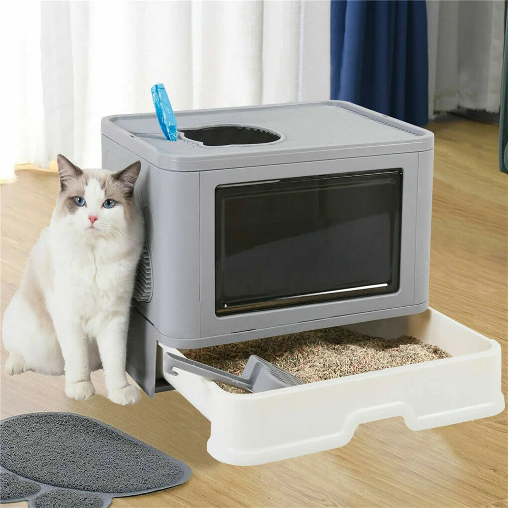Feature Hooded Cat Litter Box Top Entry Enclosed Potty