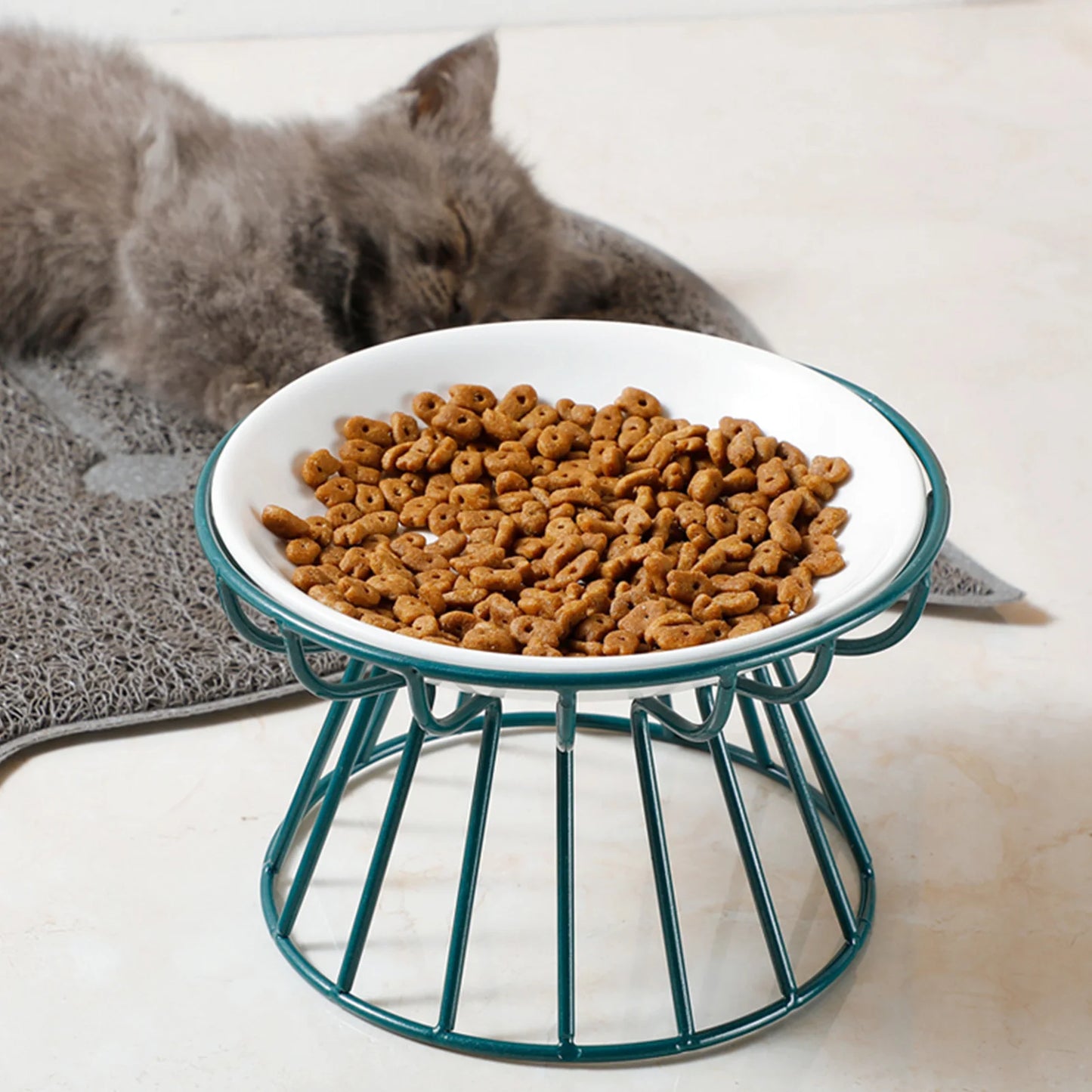 Ceramic Cat Food Bowl Whisker Friendly Shallow Dish Non Slip