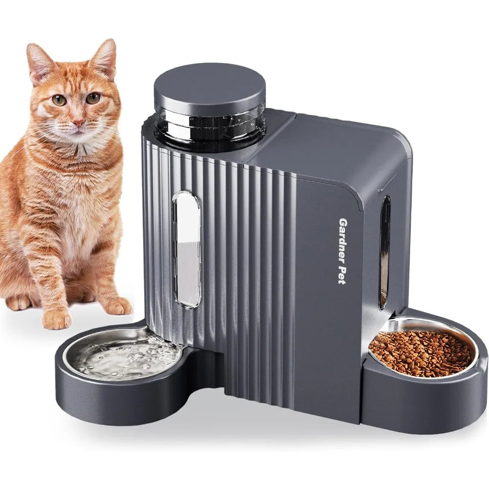 Automatic Gravity Cat Food Feeder And Water Dispenser Stainless Steel