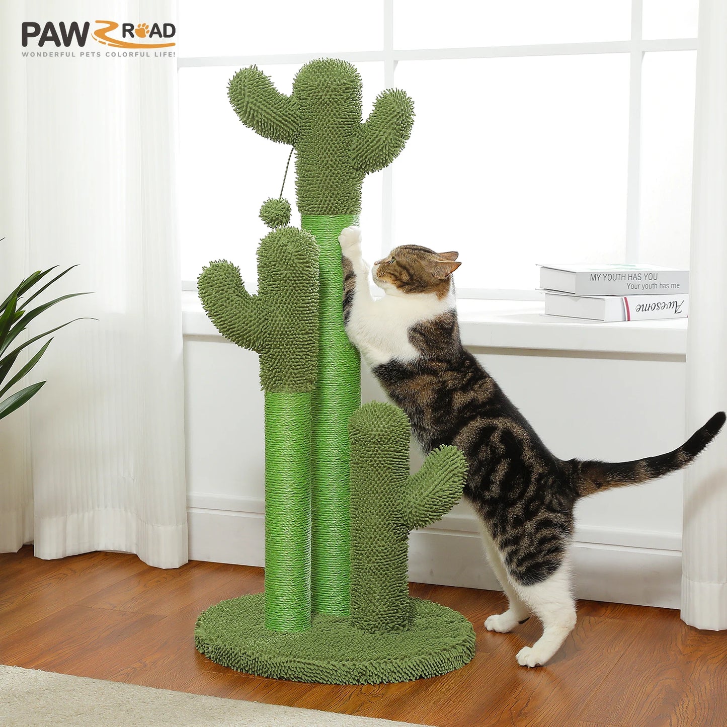 PEQULTICN Cactus Cat Tree With Condo Hammock Dangling Ball Scratching Post