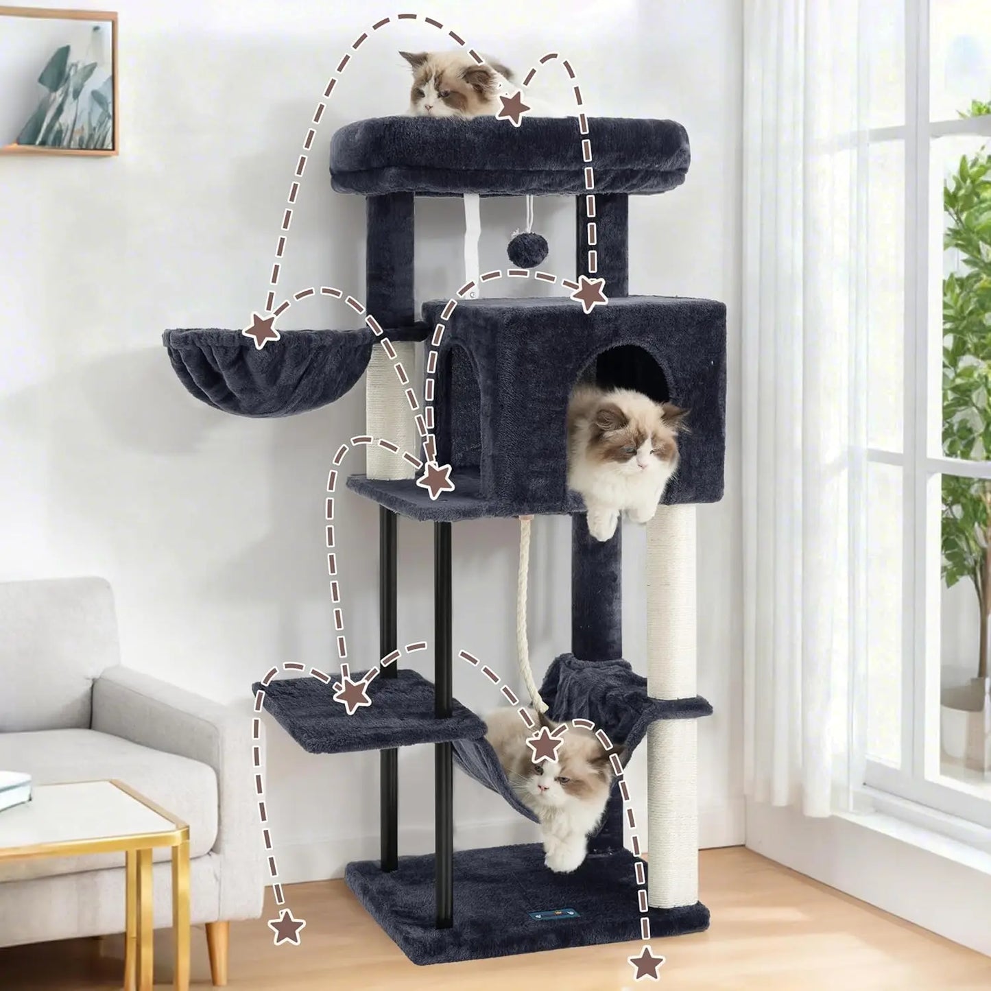 Cat Tree Tower for Indoor Cats With Scratching Post Hammock