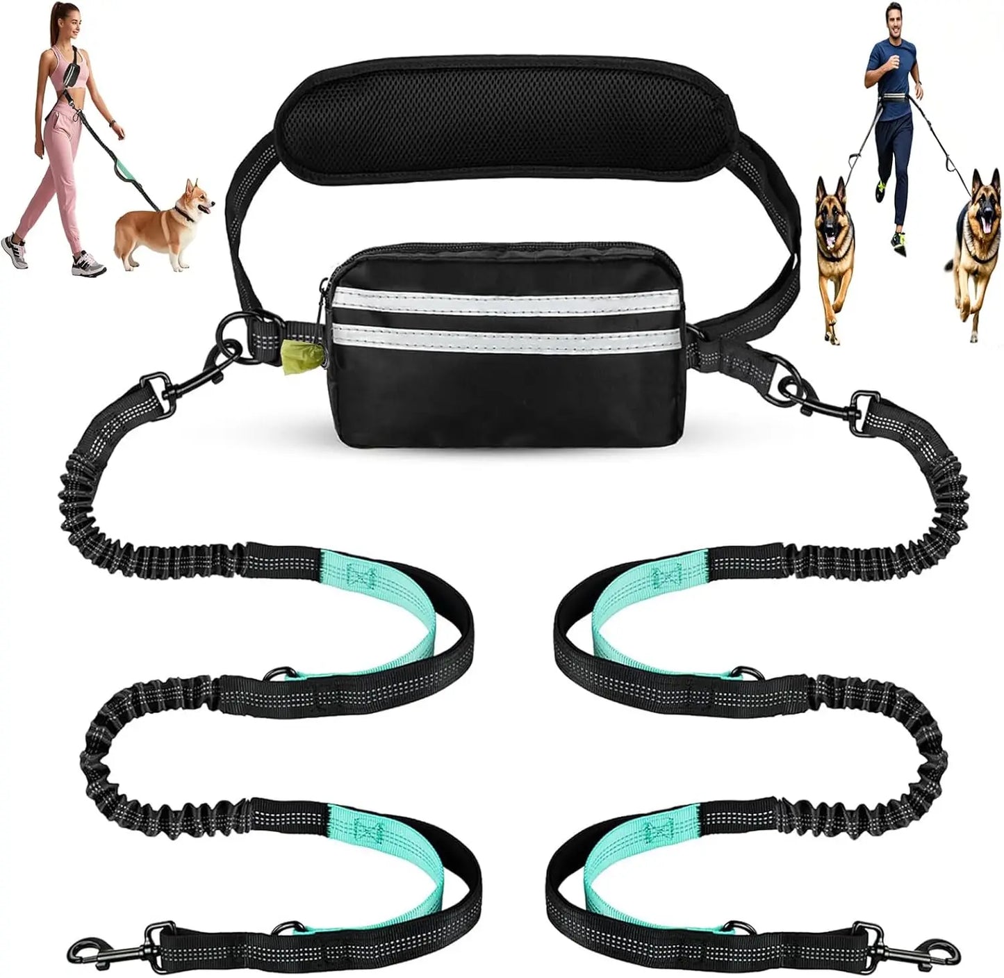 DCLOUDCN Hands Free Dual Dog Leash With Pouch