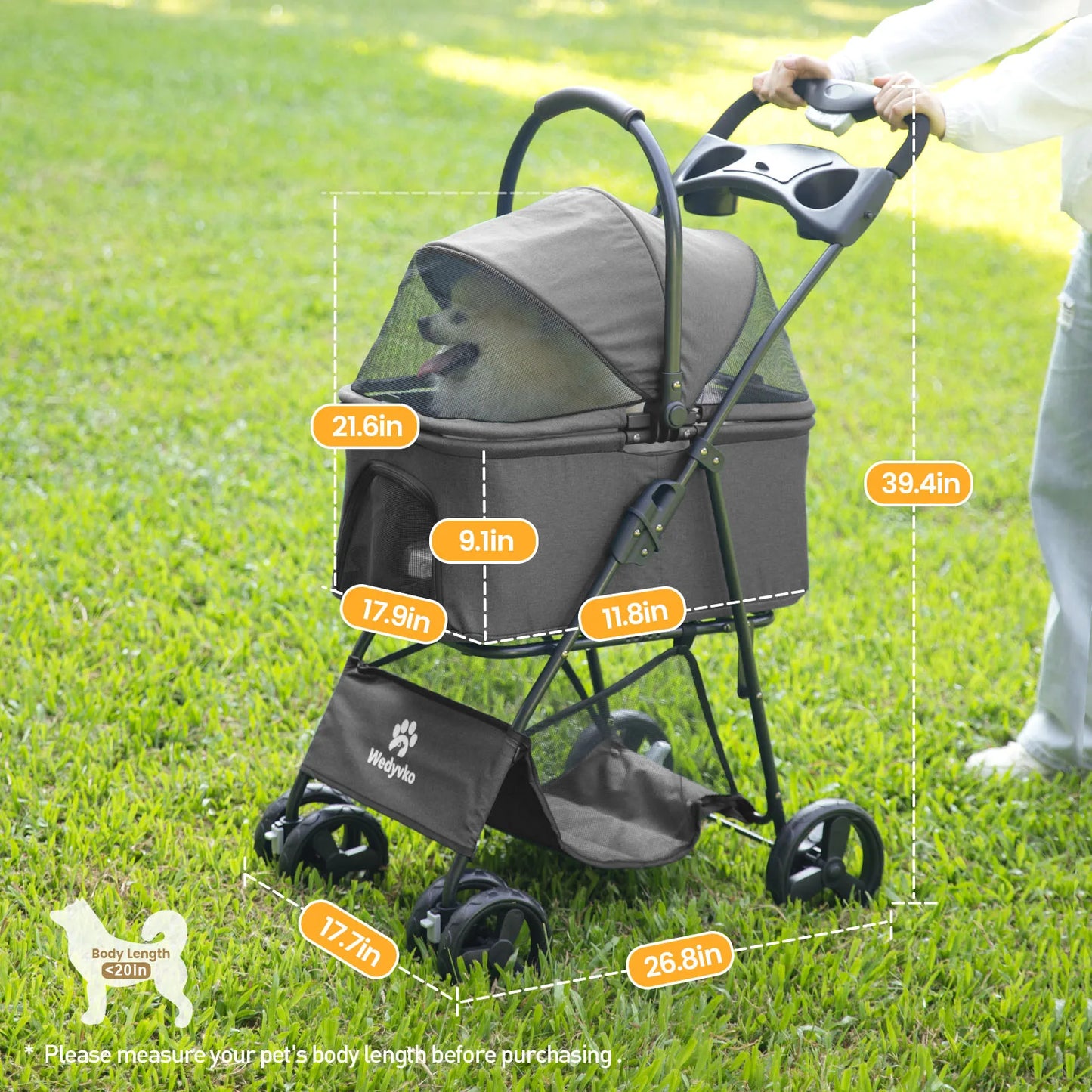 Wedyvko Luxury Detachable Four Wheel Pet Stroller Cup Holder Design
