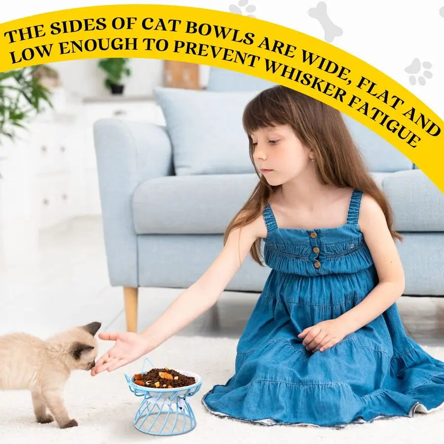 XMSJ Cat Feeder Elevated Ceramic Bowls With Metal Stand
