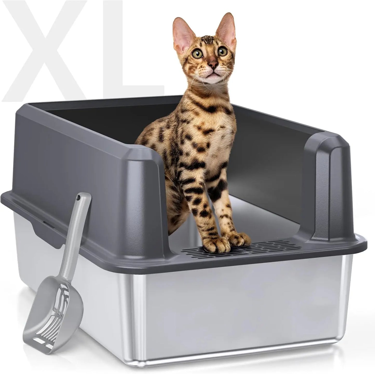 WoofiGo Stainless Steel Enclosed Cat Litter Box With Lid
