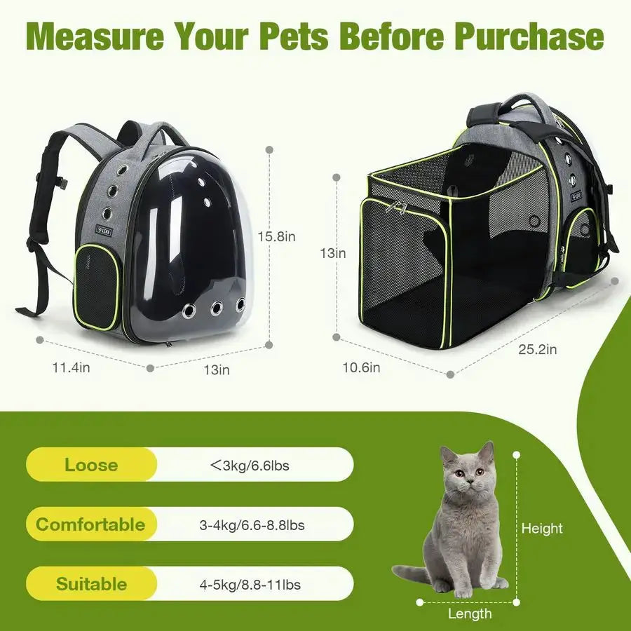 Bubble Cat Backpack Carrier With Expandable Space And Transparent Window by Furtastic Pet Essentials