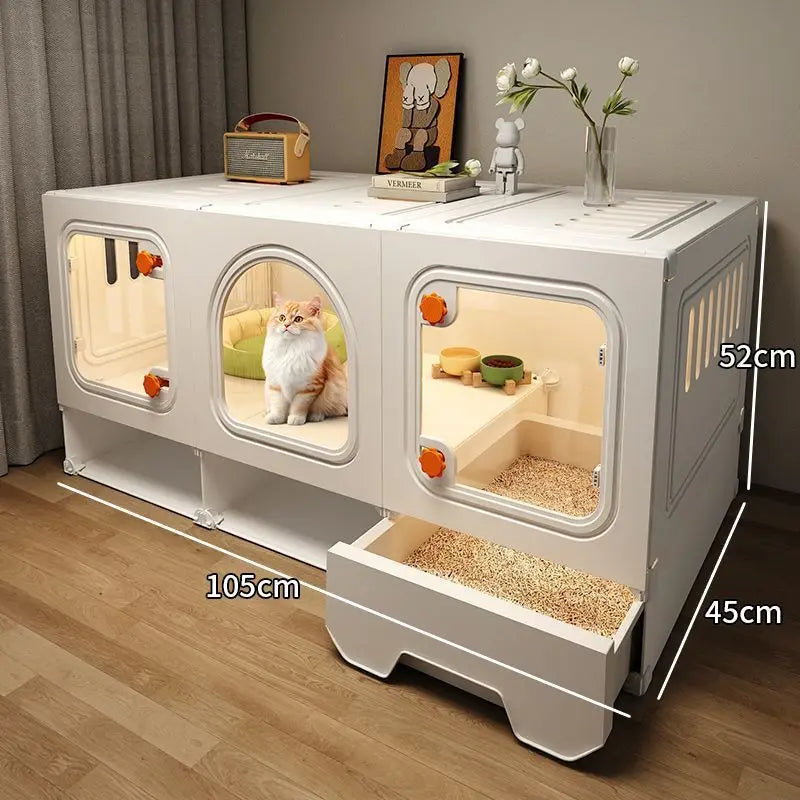 LZJV Cat Habitat Enclosure With Transparent Drawer And Storage