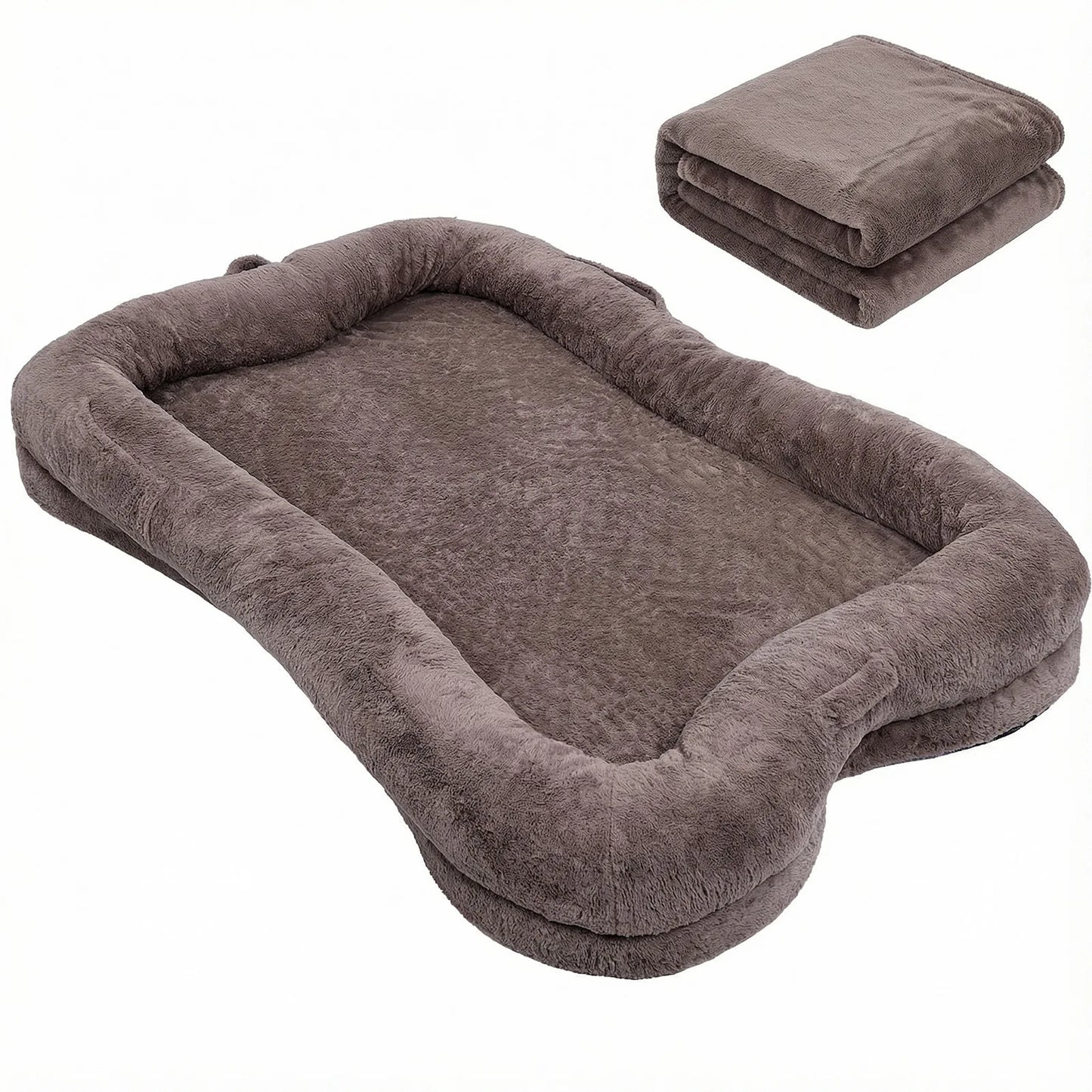 Dog Bed Washable Plush Non Slip With Blanket And Pocket