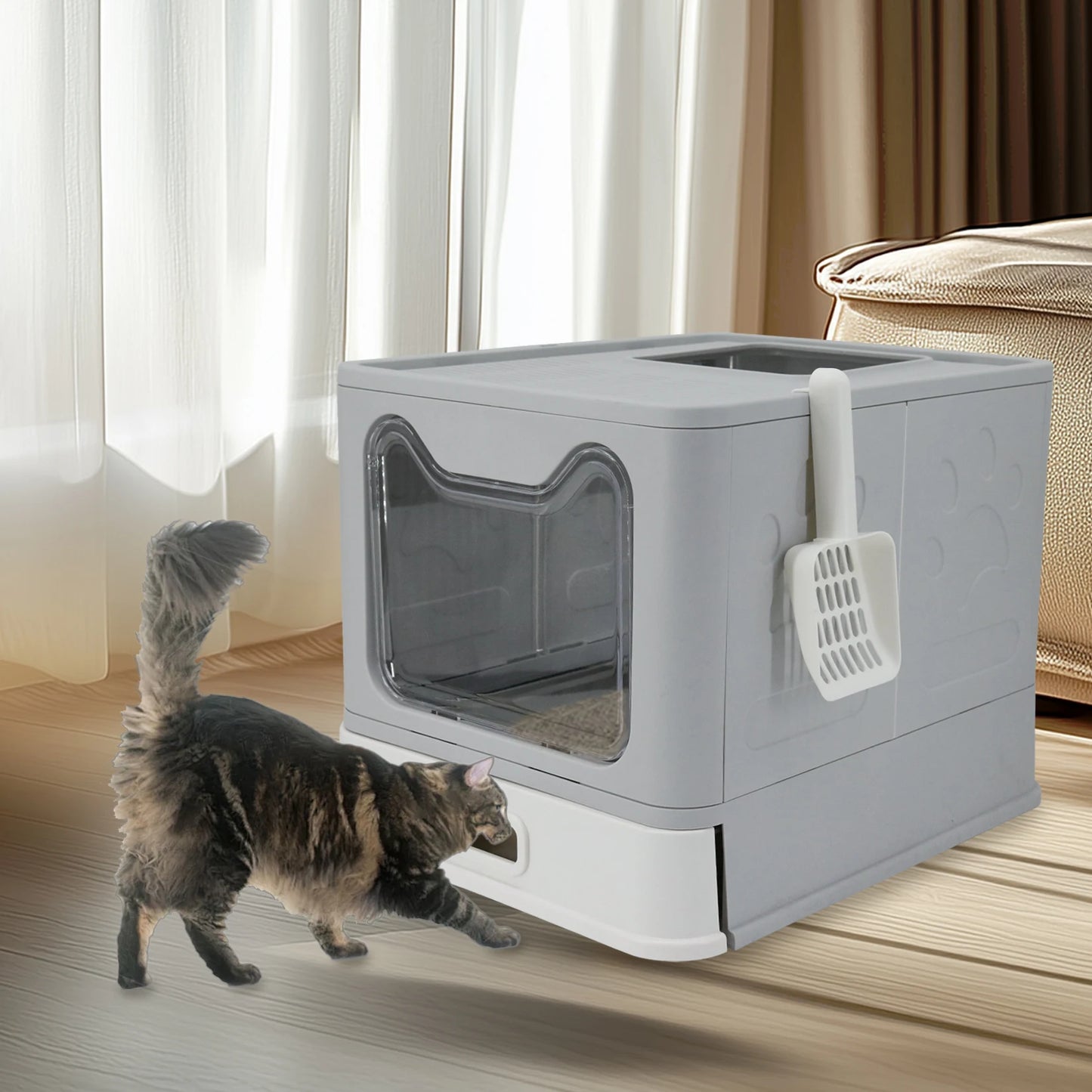 Bingopaw Stainless Steel Cat Litter Box With Lid And Scoop