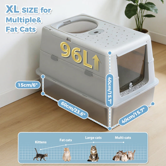 Stainless Steel Cat Litter Box With Scoop Dual Entry