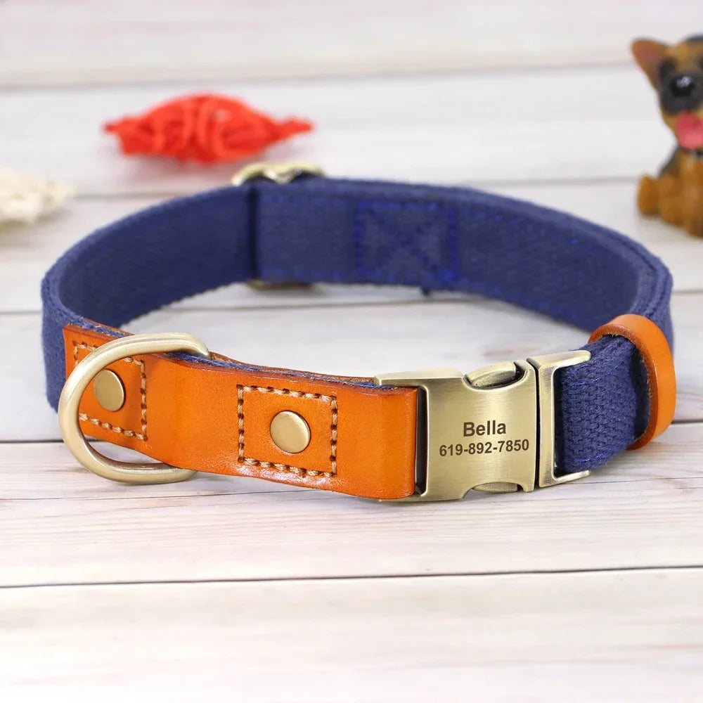 Nylon Custom Dog Collar Leash Set With Free Engraving