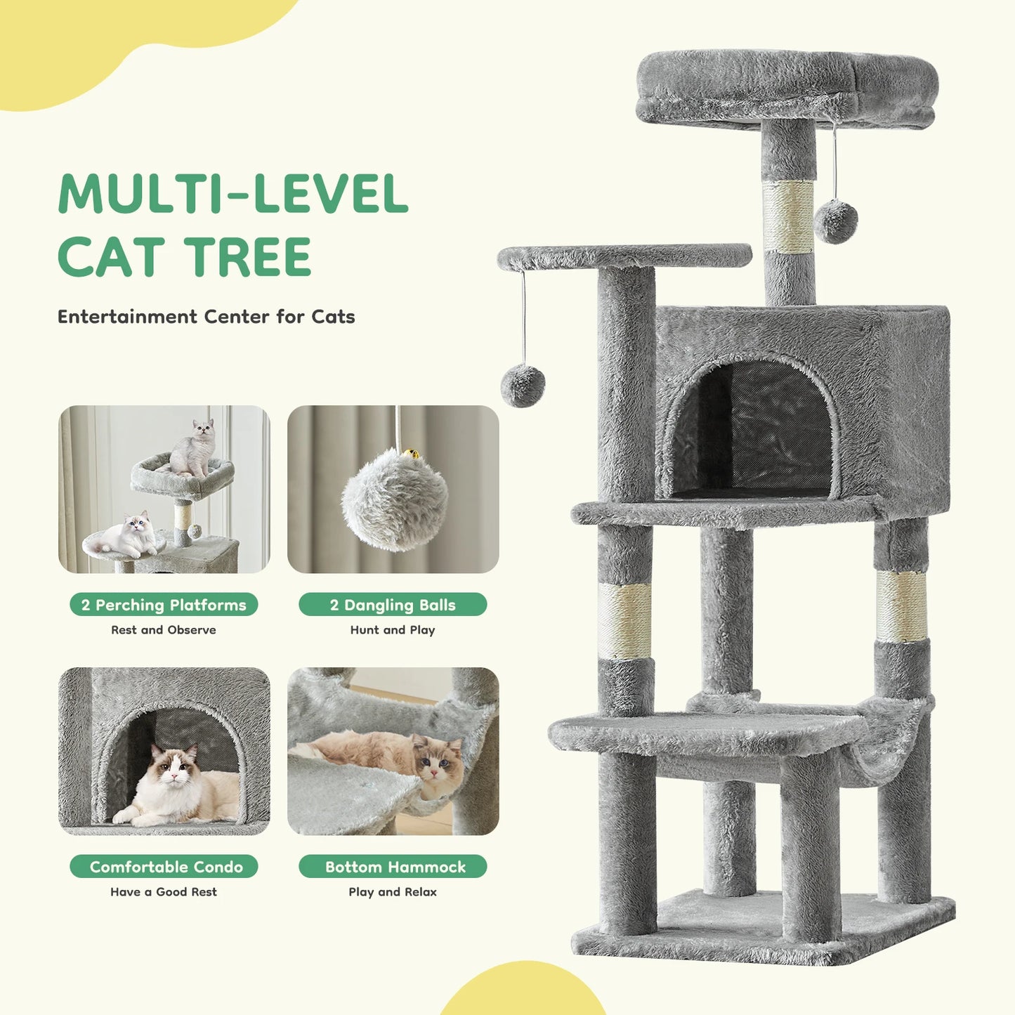 JHK Four Level Multi Cat Climbing Cat Tree Tower Sisal