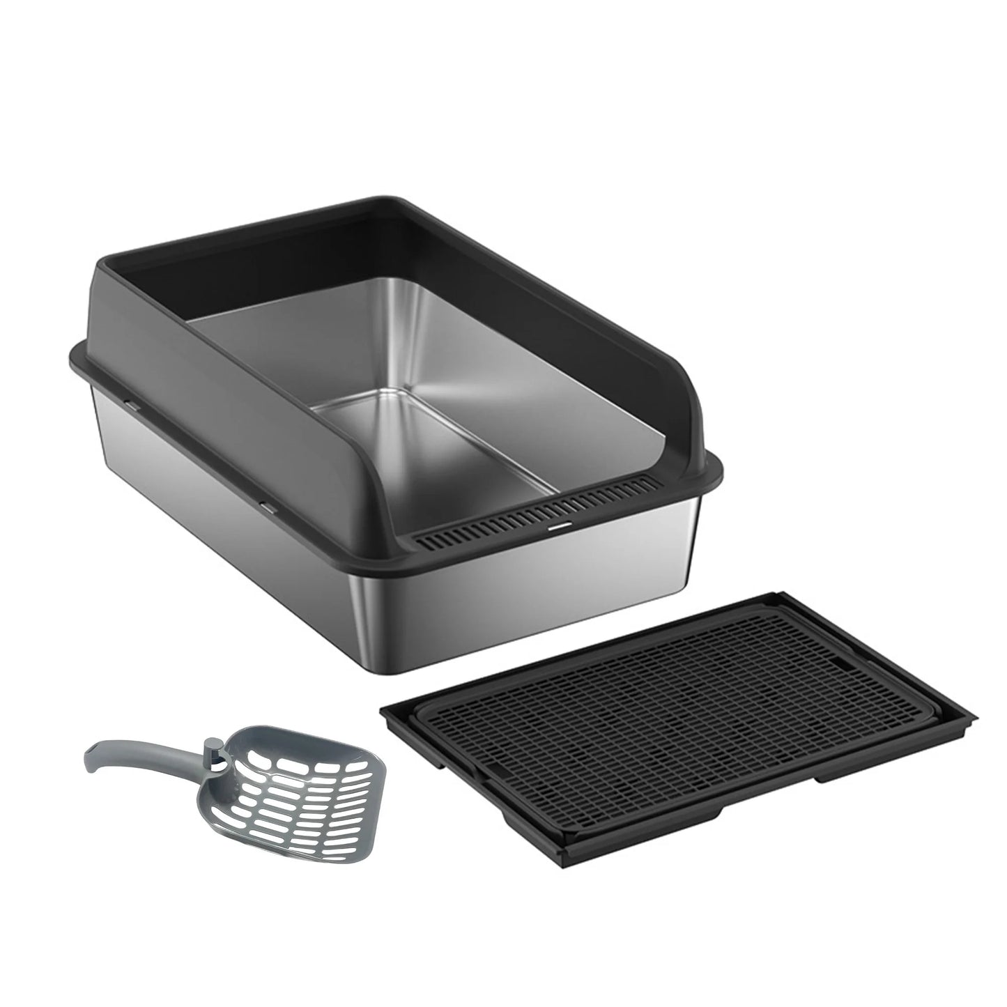 TWISTER.CK Stainless Steel Cat Litter Box With Lid And Mat