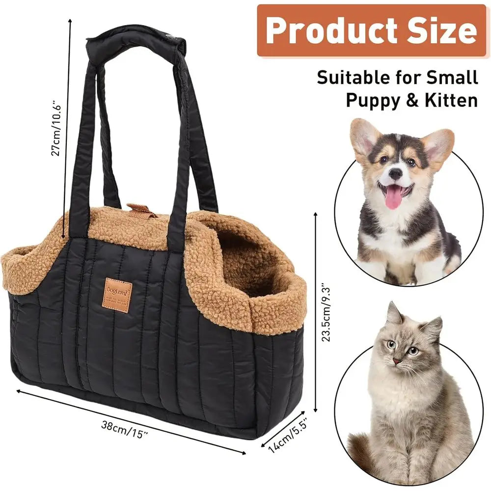 Winter Fleece Dog Carrier Tote Bag With Harness Clip