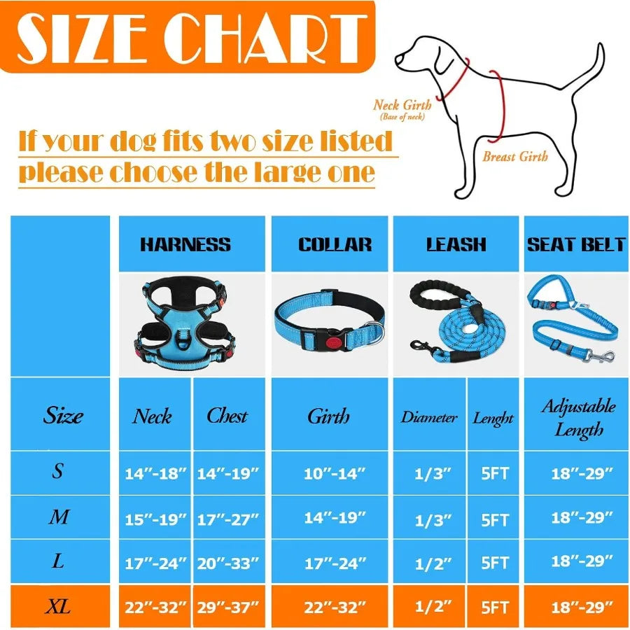 High-concerned No Pull Dog Harness Set With Leash Seatbelt Bowls
