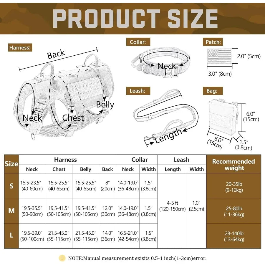 High Concerned Tactical Dog Harness No Pull Bungee Leash Set