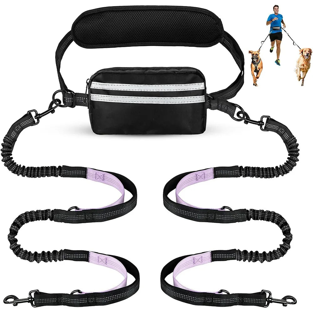 DCLOUDCN Hands Free Dual Dog Leash With Pouch