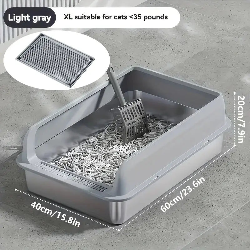 KEMORELA EXtra Large Stainless Steel Cat Litter Box with Lid - Enclosed LitterPan High-Sided Resistant Leak-Proof Cat Litter Mat by Furtastic Pet Essentials