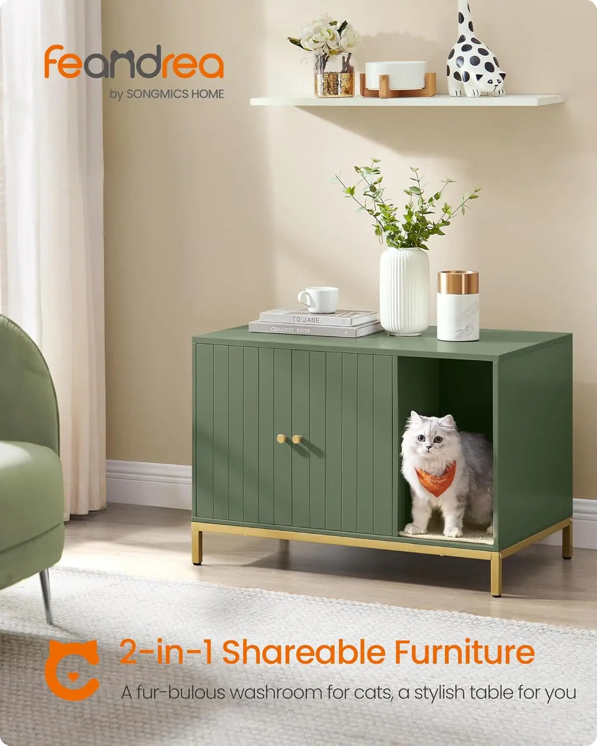 Modern Cat Litter Box Enclosure With Scratching Mat And Table