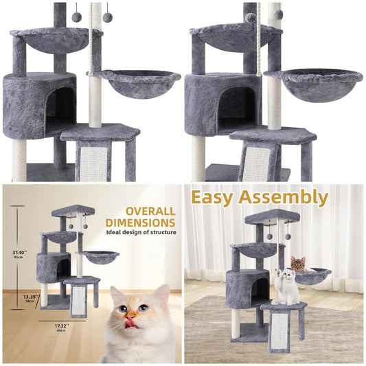 Three Layer Cat Tree With Cat Condo And Two Hammocks