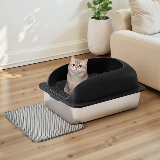 JHK Stainless Steel Cat Litter Box With Lid And Scoop