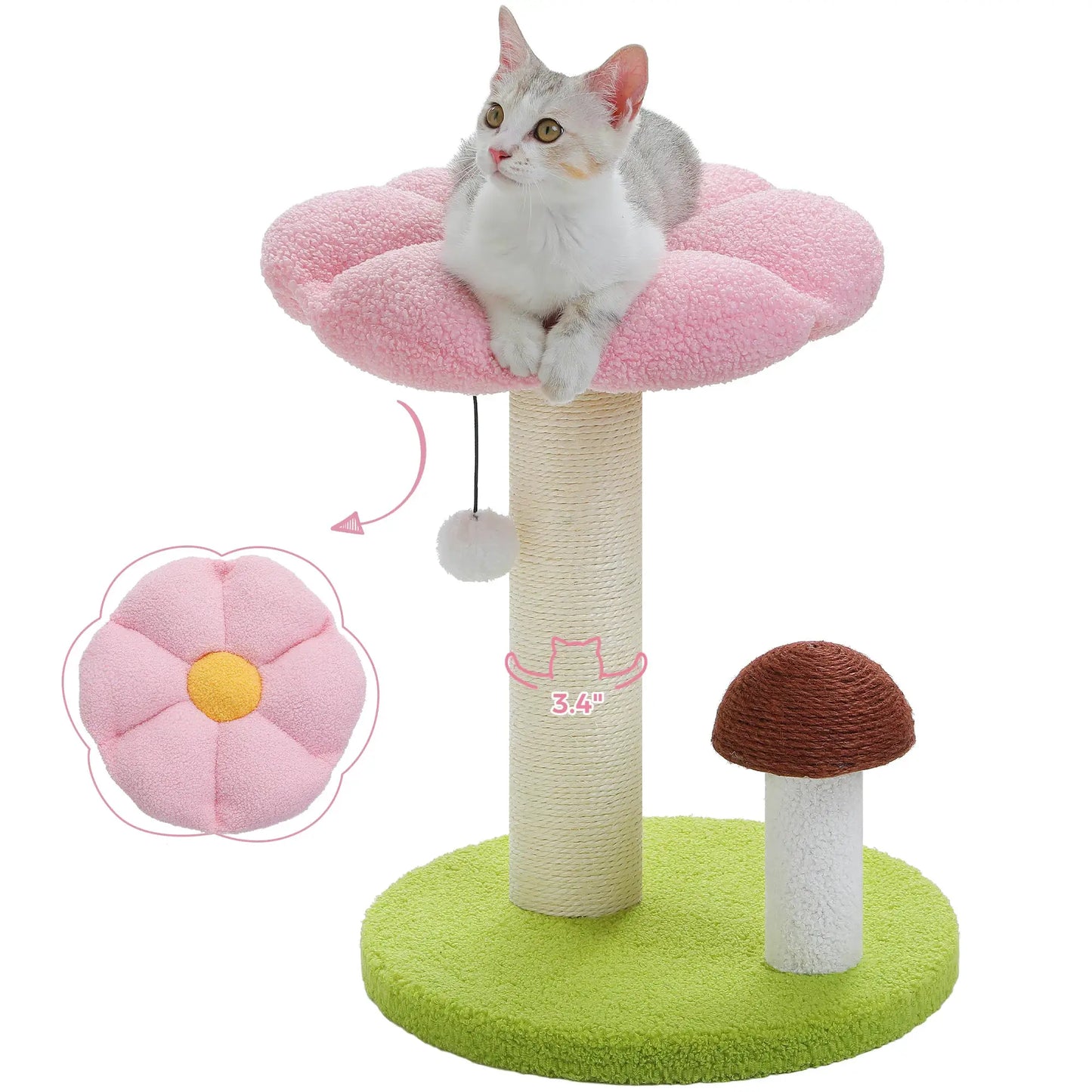 Small Cat Scratching Posts with Removable Flower Cat Bed Interactive Toy Ball Cute Mushroom Cat Scratcher for Indoor Cat Toys by Furtastic Pet Essentials