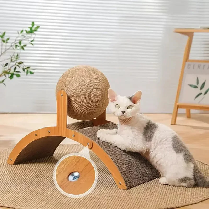 NONECN 2 In 1 PremiumSolidWood Cat Scratcher Ball Toy