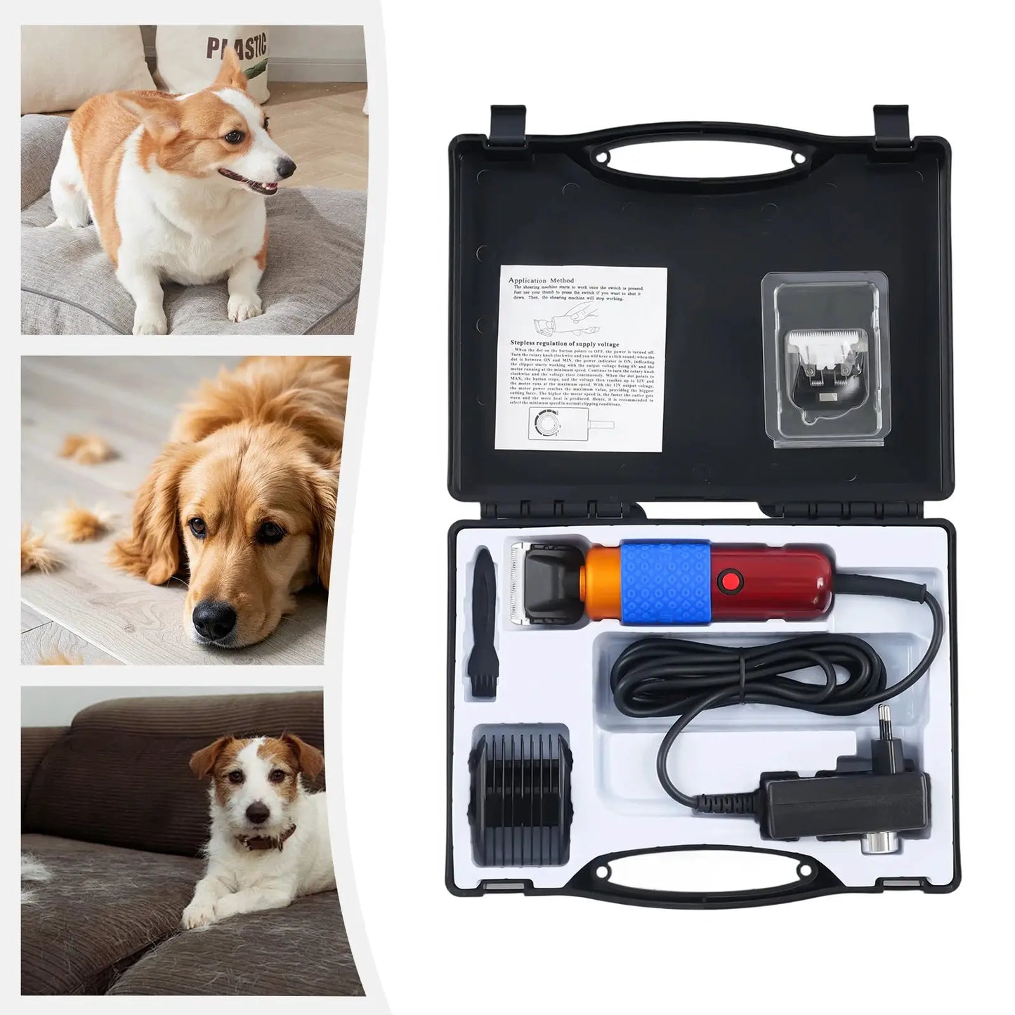 36W Professional Dog Clipper Cat Hair Trimmer Pet Grooming Kit Adjustable Clipper Comb & Detachable Blades Trimmer by Furtastic Pet Essentials