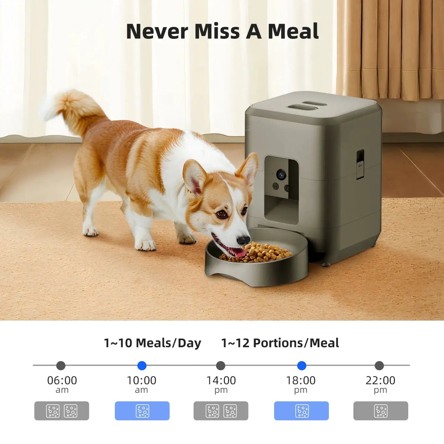2L Automatic Pet Feeder Cat Smart Pet Feeder Wi-Fi & Camera Controlled feeder Dog & Cat Food Dispenser Remote App (No 5V 2A plug by Furtastic Pet Essentials