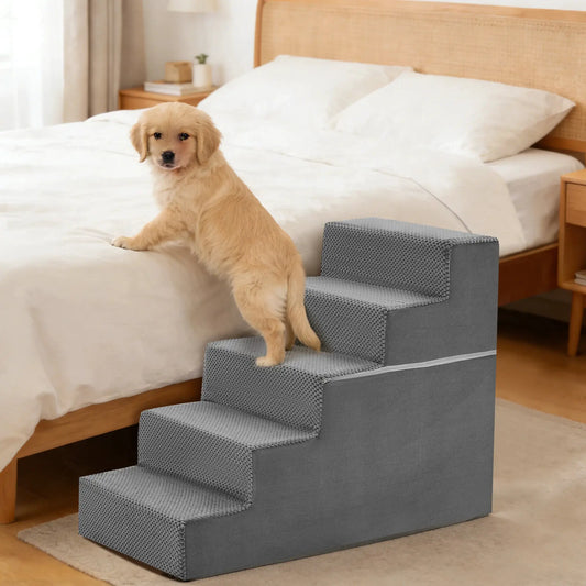 JHK 3-5 Step Right Angled Foam Dog Stairs Ramp for Small Dogs Climbing Ladder Indoor Non-Slip Pet Ladder Ramp Stairs For Home by Furtastic Pet Essentials