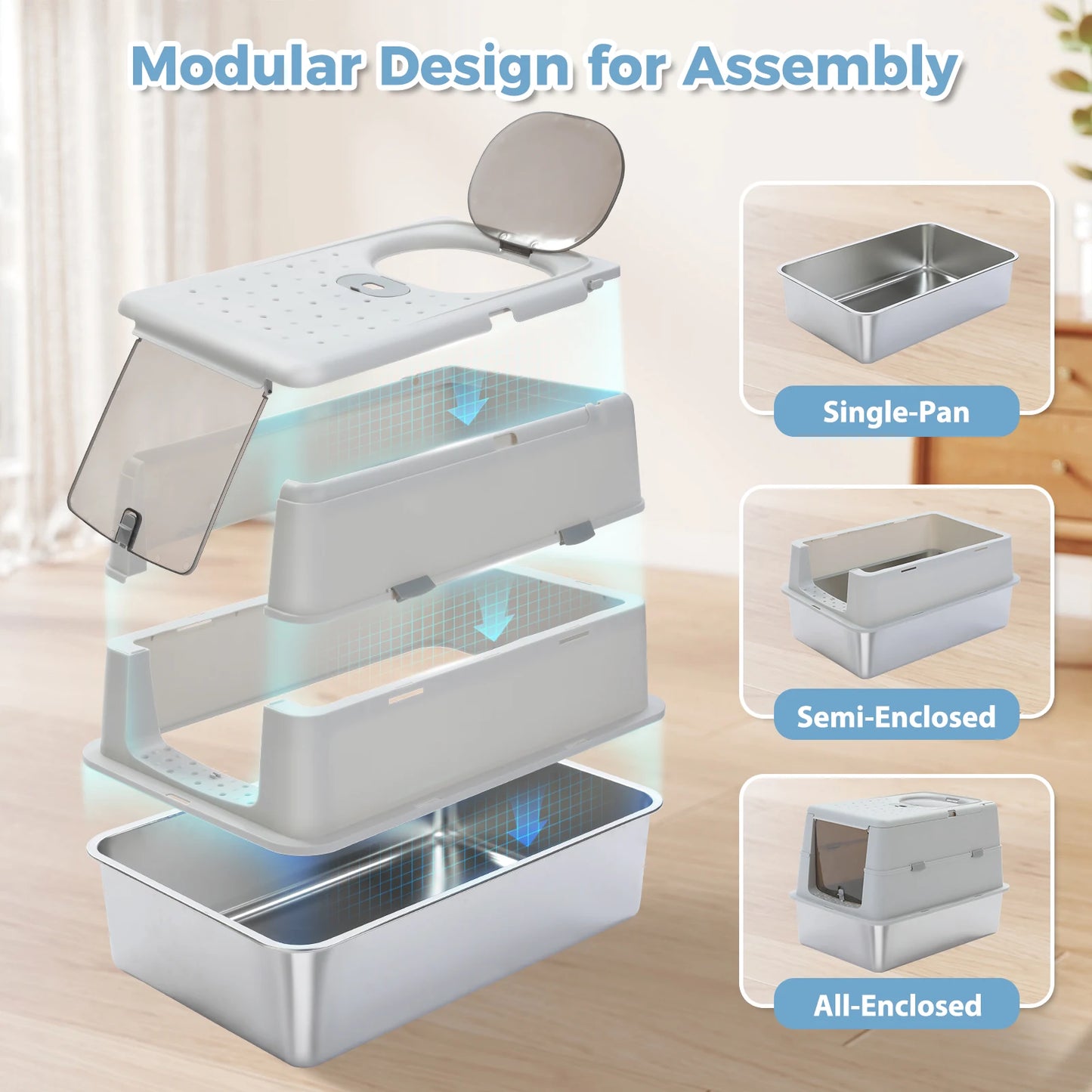 Stainless Steel Cat Litter Box With Scoop Dual Entry