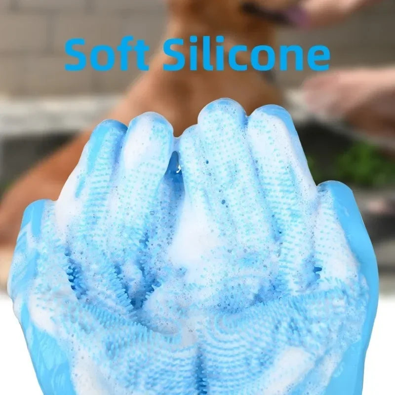 Silicone Pet Grooming Cleaning Gloves For Dogs And Cats Bathing