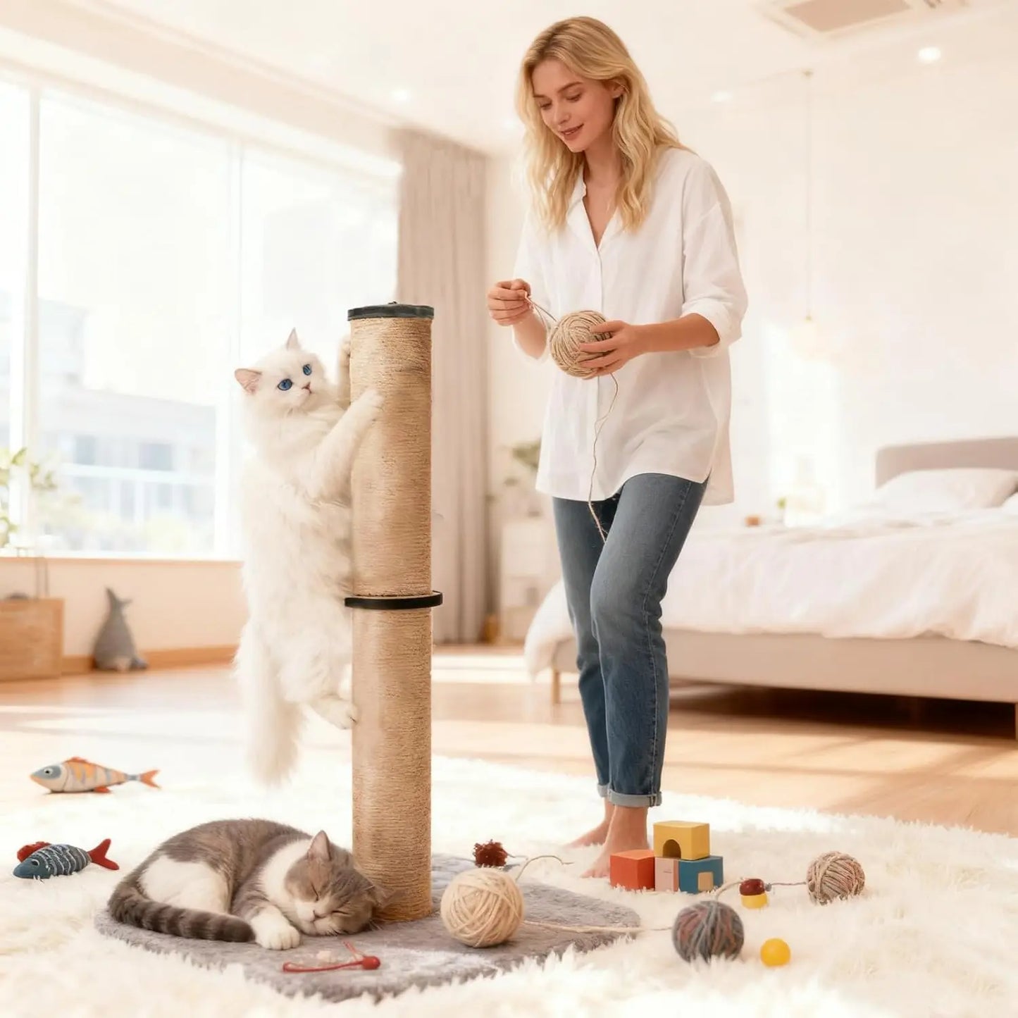 Cat Scratching Post With Sisal And Plush Pad Indoor Cats