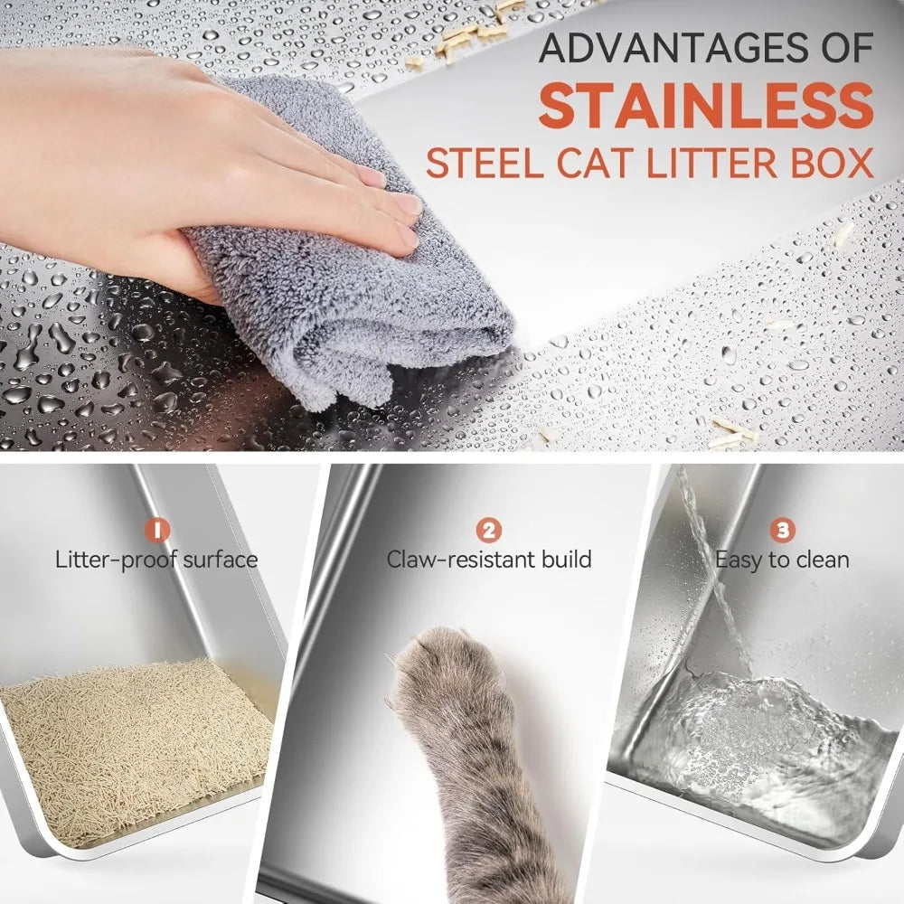 Stainless Steel Cat Litter Box With Odor Control Drawer