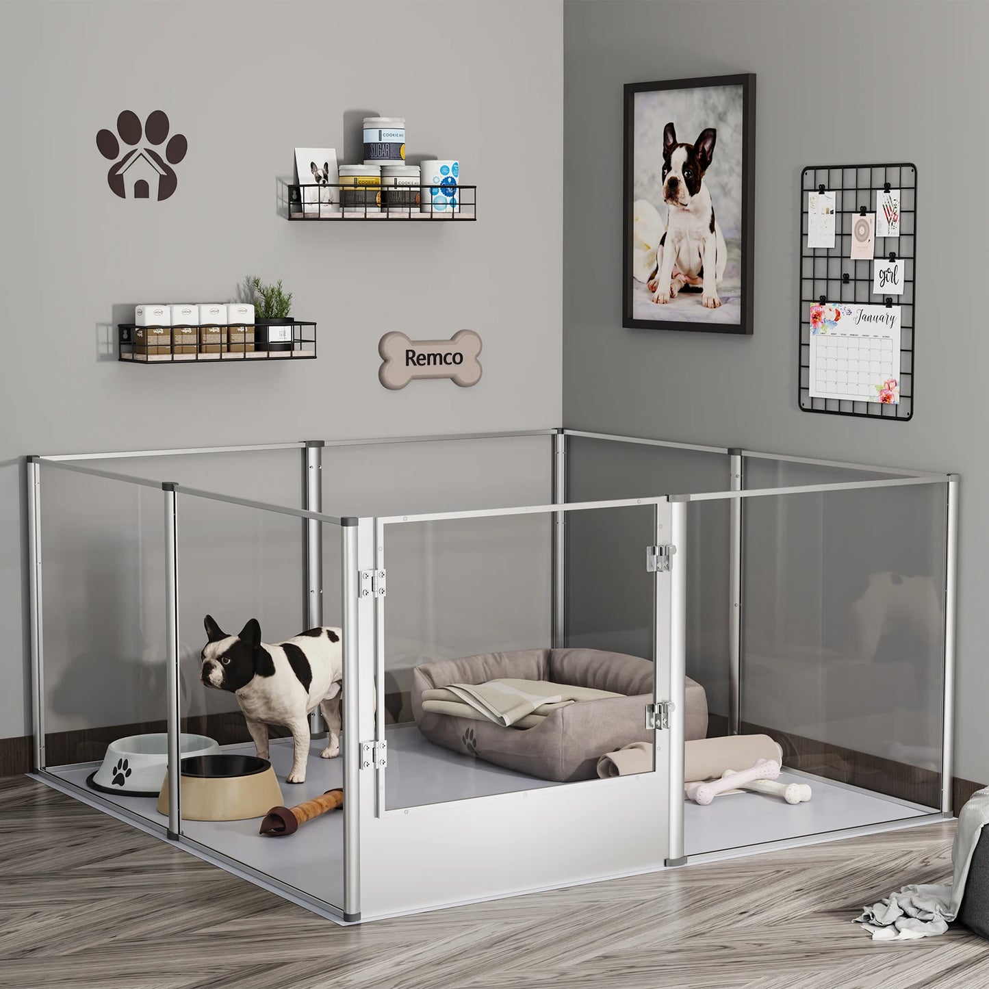 BINGOPAW Acrylic Dog Playpen Fence With Waterproof Pad For Pets