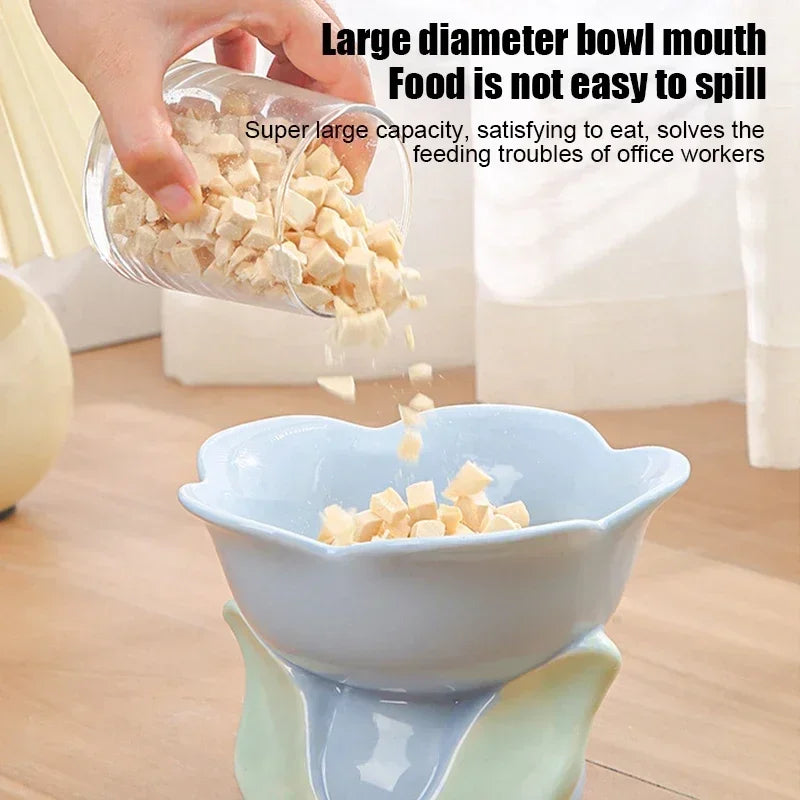 Raised Ceramic Flower Bowl For Cats And Dogs Non Slip