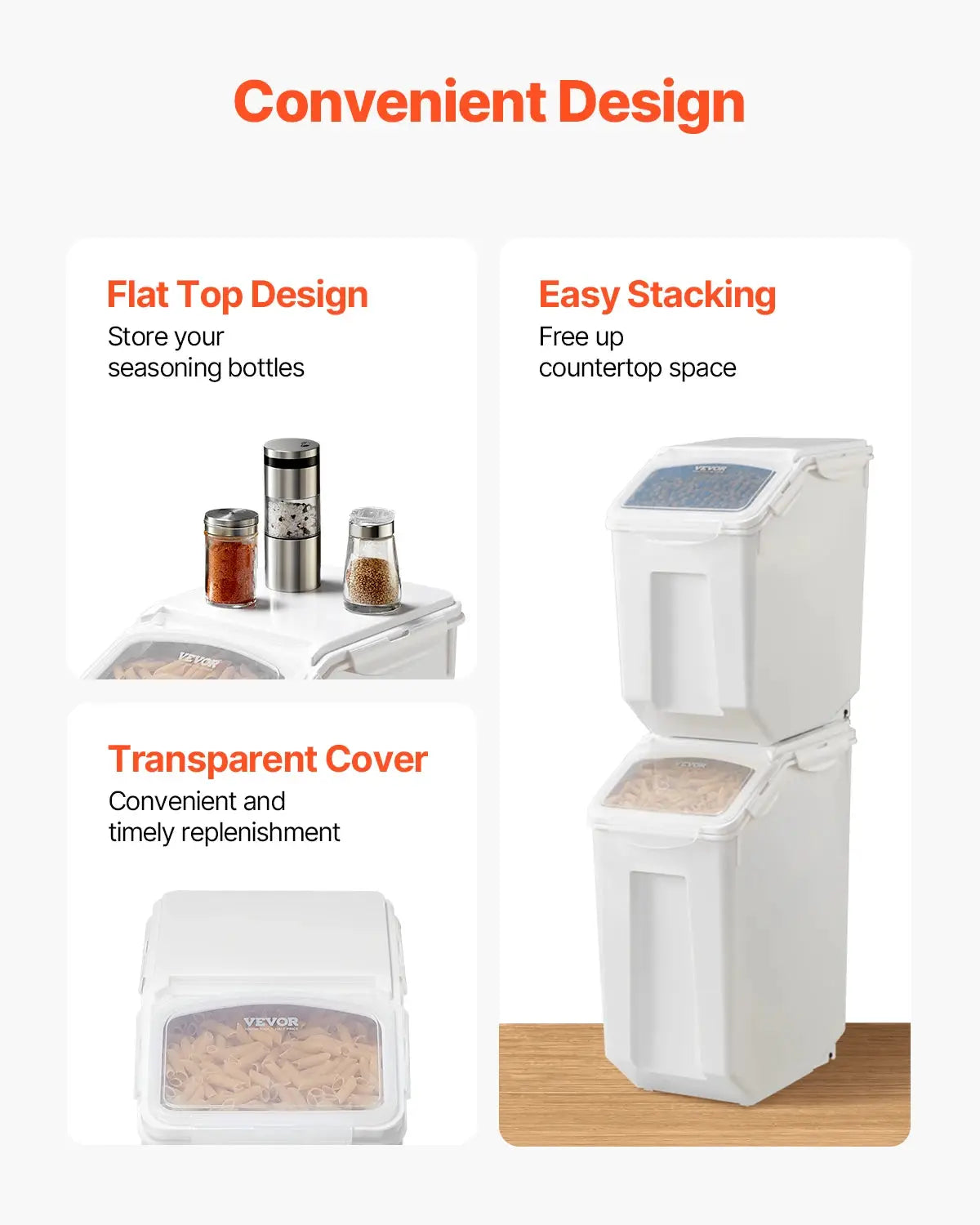 VEVOR 4pcs Rice Storage Container Large Dog Food Dispenser Bin, Kitchen Ingredient Grain Cereal Bin Pet food Containers by Furtastic Pet Essentials