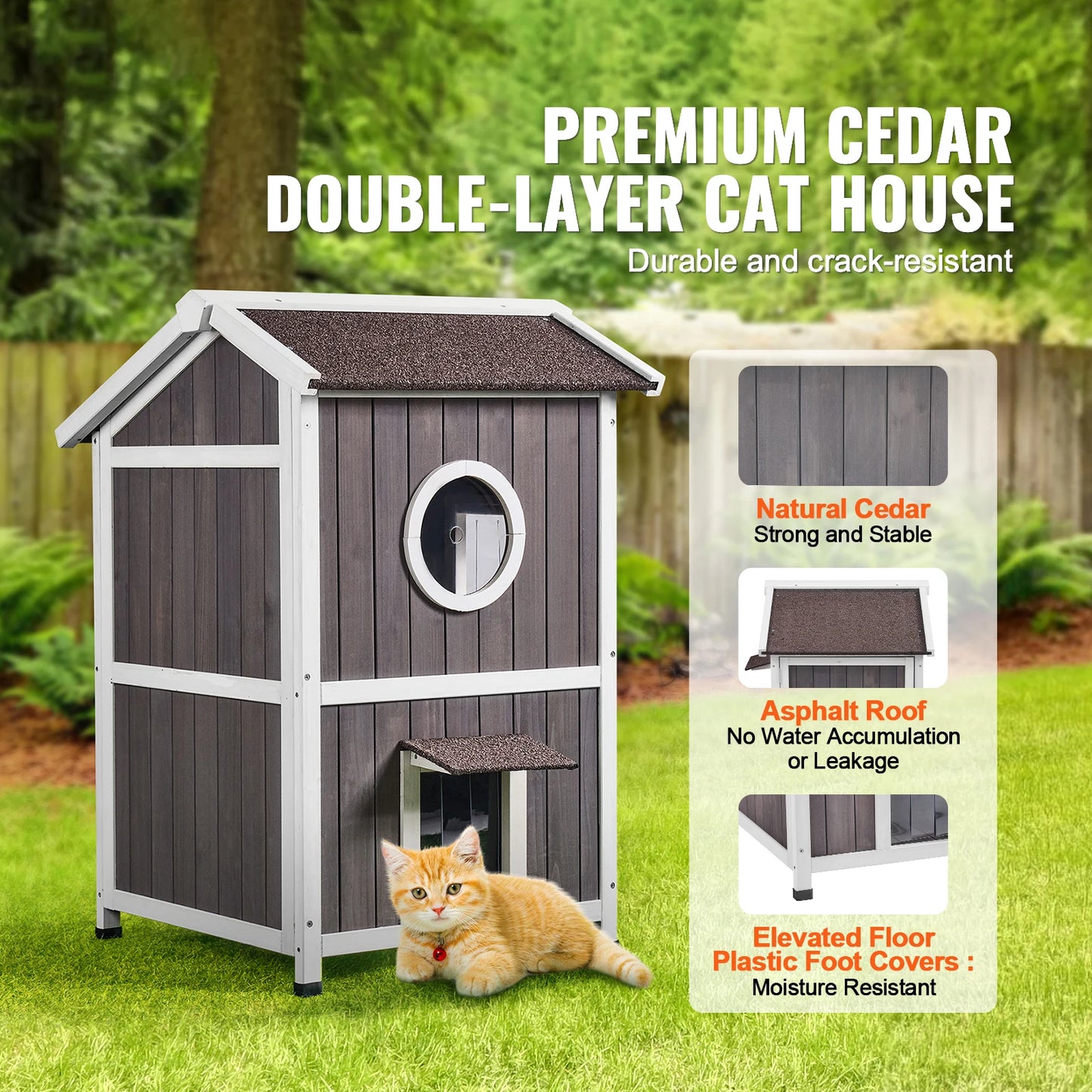 SucceBuy Weatherproof Outdoor Cat House For Multiple Cats With Doors Window