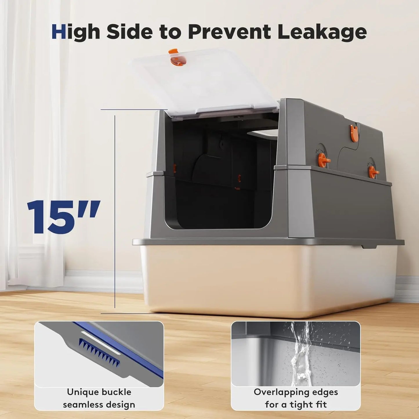 Enclosed Cat Litter Box With Flip Top Lid Dual Entry