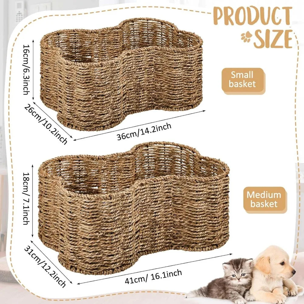 Hign-concerned Bone Shaped Dog Toy Basket 2 Pack Handmade Wicker