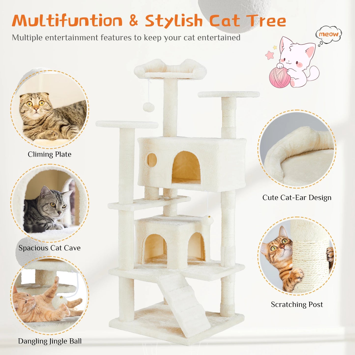 JHK Multi-Level Cat Tree Tower With Sisal Scratching Post
