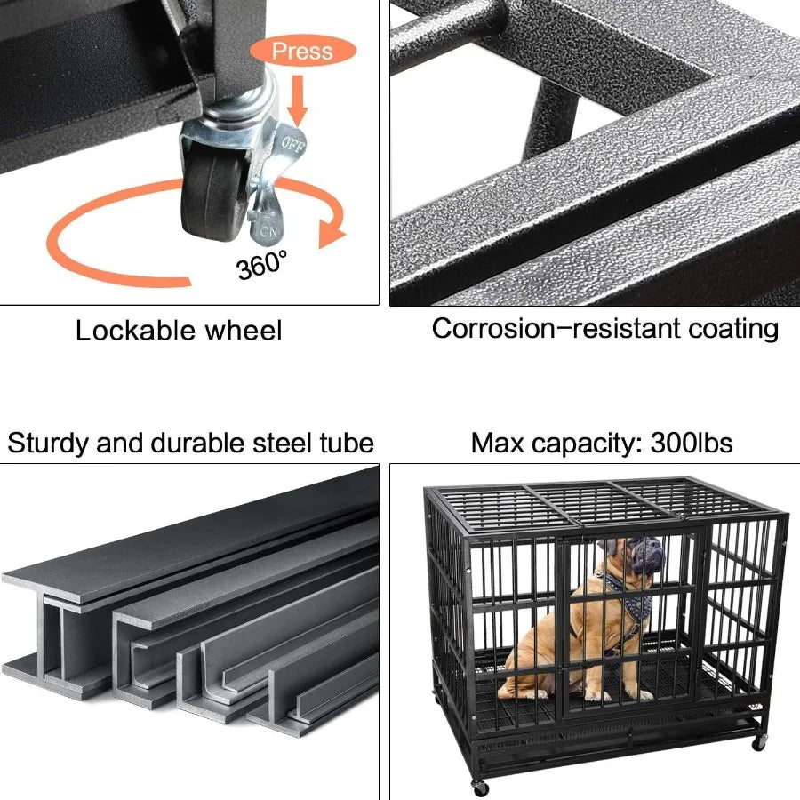 Indestructible Heavy Duty Dog Crate With Lockable Wheels