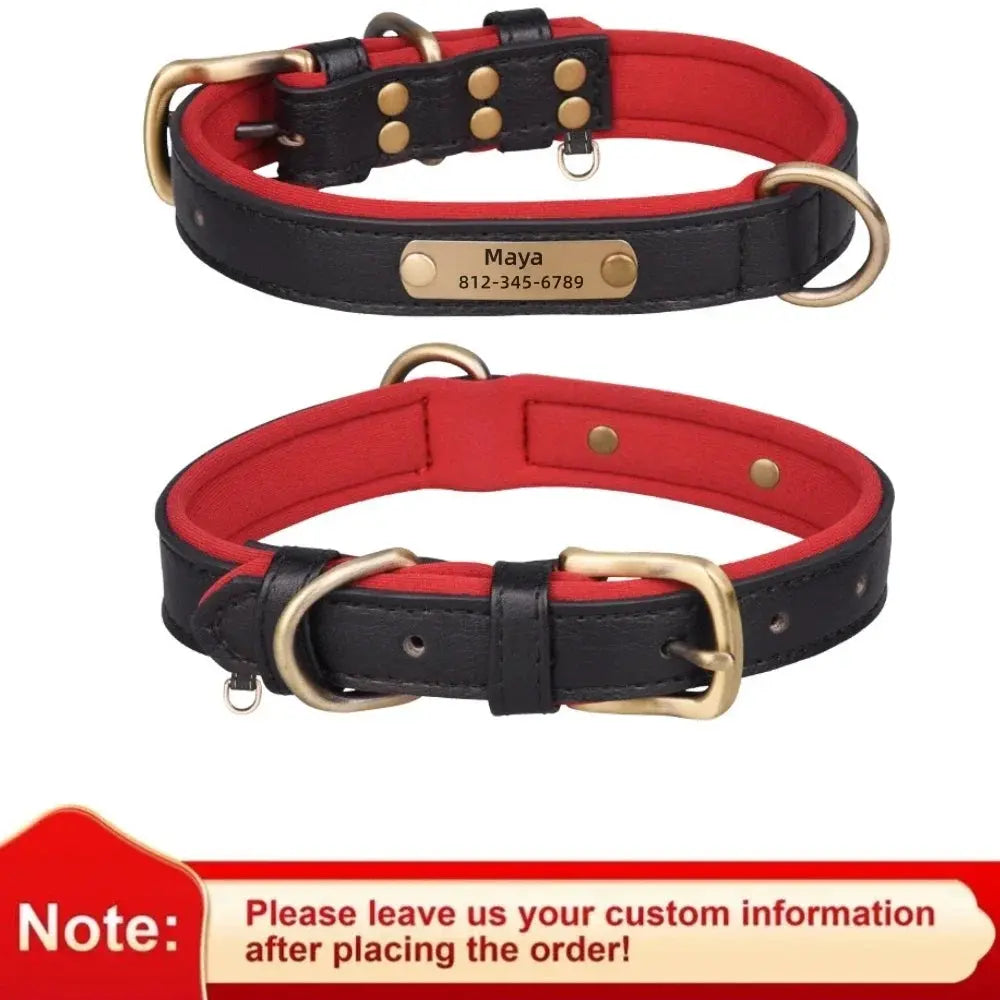 Personalized Customized Leather ID Nameplate Dog Collar Soft Padded Dogs Collars Free Engraving Name for Small Medium Large Dogs by Furtastic Pet Essentials